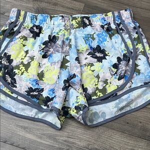 Calvin Klein Women's Floral Athletic Shorts - Blue, Gray, Yellow